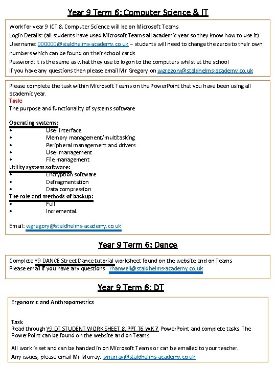 Year 9 Term 6: Computer Science & IT Work for year 9 ICT &