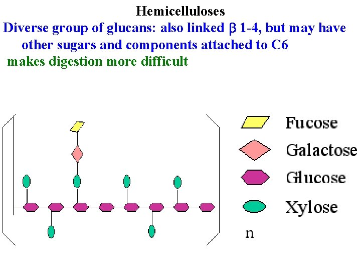 Hemicelluloses Diverse group of glucans: also linked b 1 -4, but may have other