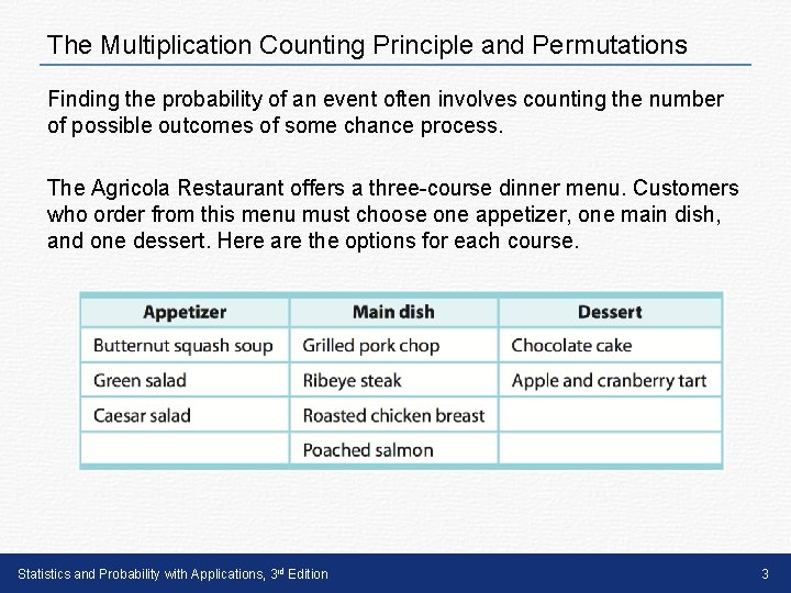 The Multiplication Counting Principle and Permutations Finding the probability of an event often involves