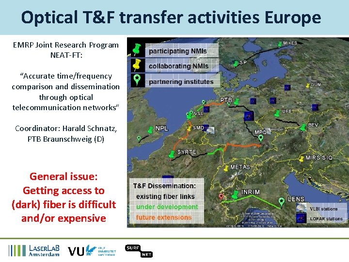 Optical T&F transfer activities Europe EMRP Joint Research Program NEAT-FT: “Accurate time/frequency comparison and
