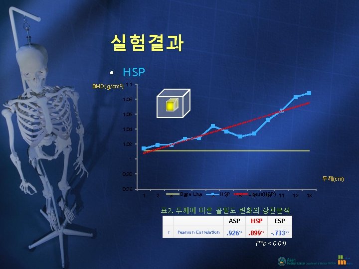 실험결과 • HSP BMD(g/cm 2) 1. 1 1. 08 1. 06 1. 04 1.