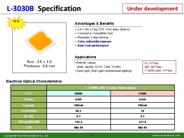 L-3030 B Specification NEW Under development Advantages & Benefits § § § 0. 6