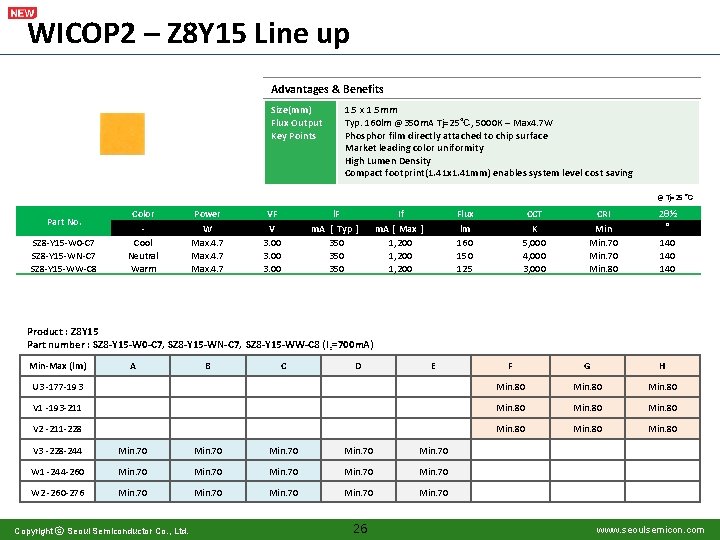 WICOP 2 – Z 8 Y 15 Line up Advantages & Benefits Size(mm) Flux