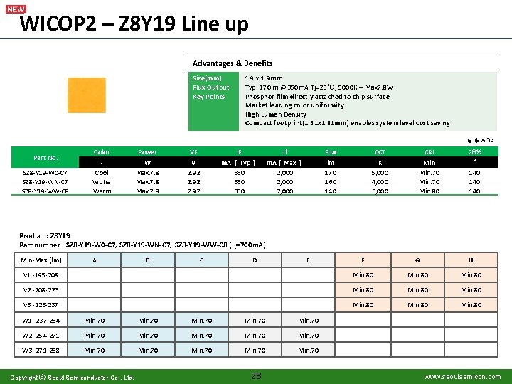 WICOP 2 – Z 8 Y 19 Line up Advantages & Benefits Size(mm) Flux