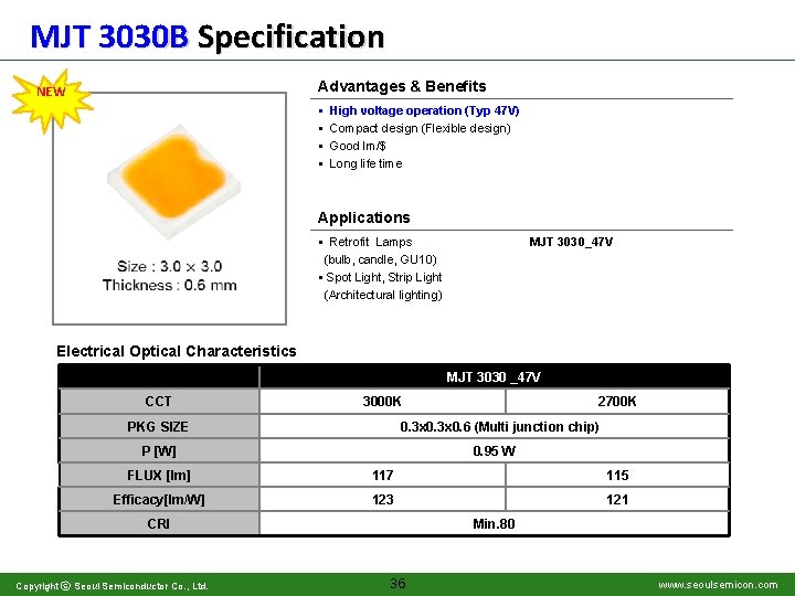 MJT 3030 B Specification Advantages & Benefits NEW § § High voltage operation (Typ