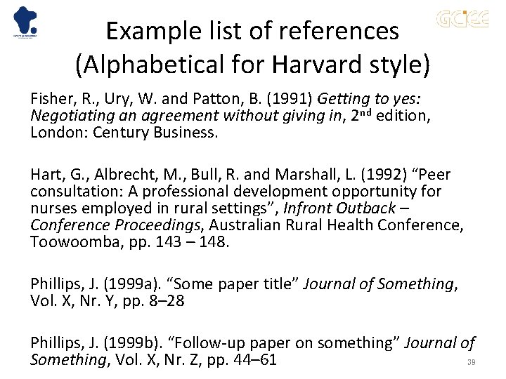 Example list of references (Alphabetical for Harvard style) Fisher, R. , Ury, W. and