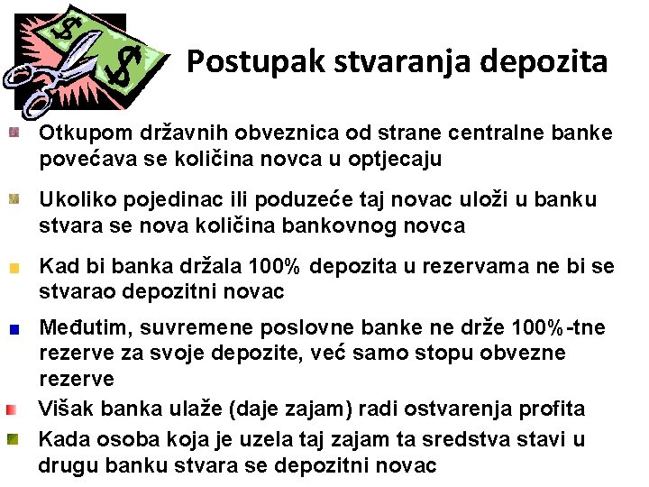 Postupak stvaranja depozita Otkupom državnih obveznica od strane centralne banke povećava se količina novca