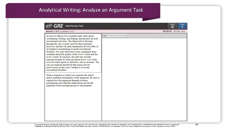 Analytical Writing: Analyze an Argument Task Copyright © 2018 by Educational Testing Service. All