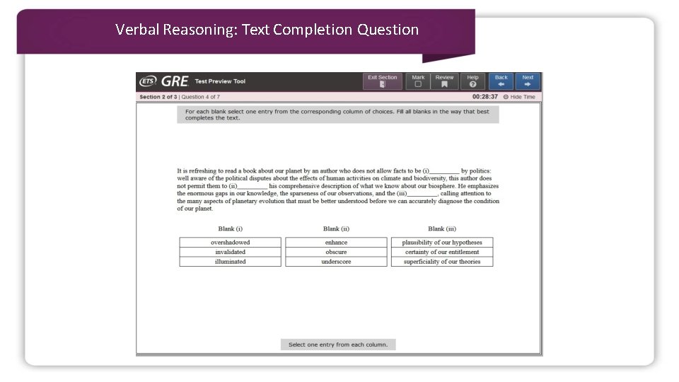 Verbal Reasoning: Text Completion Question 