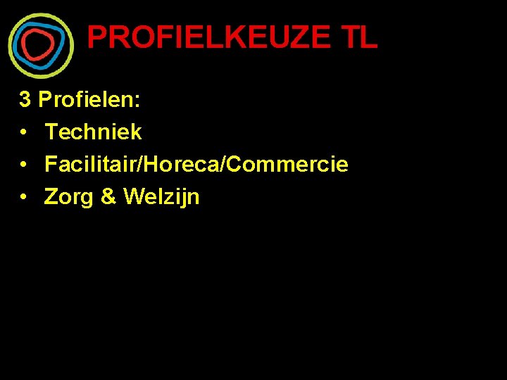 PROFIELKEUZE TL 3 Profielen: • Techniek • Facilitair/Horeca/Commercie • Zorg & Welzijn 