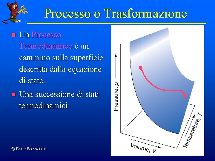 Processo o Trasformazione n Un Processo Termodinamico è un cammino sulla superficie descritta dalla