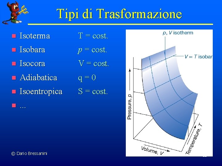 Tipi di Trasformazione n Isoterma T = cost. n Isobara p = cost. n