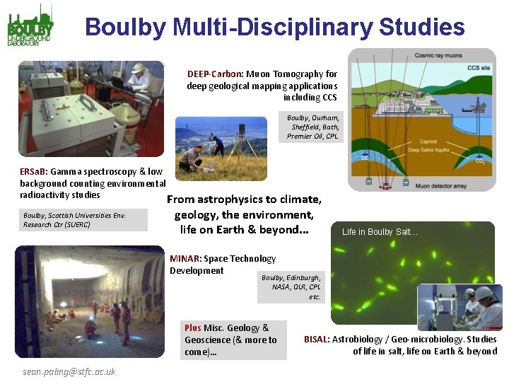Boulby Multi-Disciplinary Studies DEEP-Carbon: Muon Tomography for deep geological mapping applications including CCS Boulby,