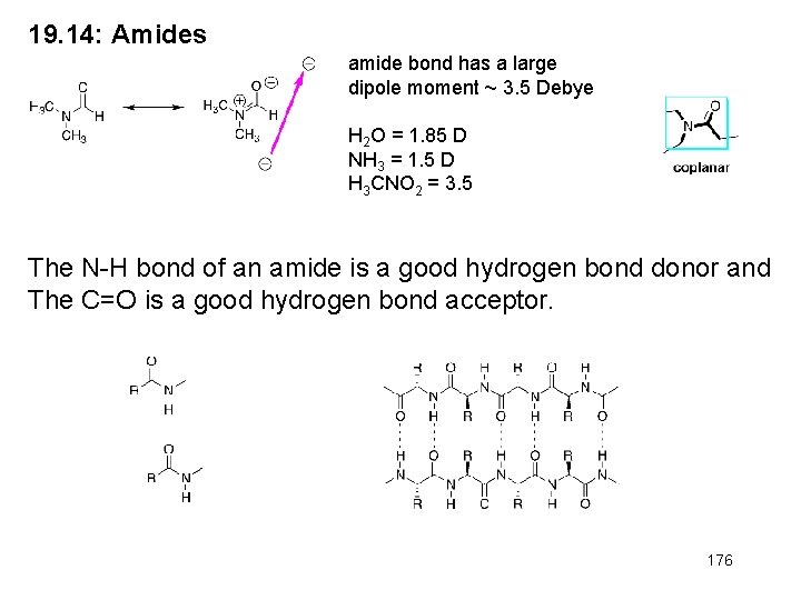 19. 14: Amides amide bond has a large dipole moment ~ 3. 5 Debye