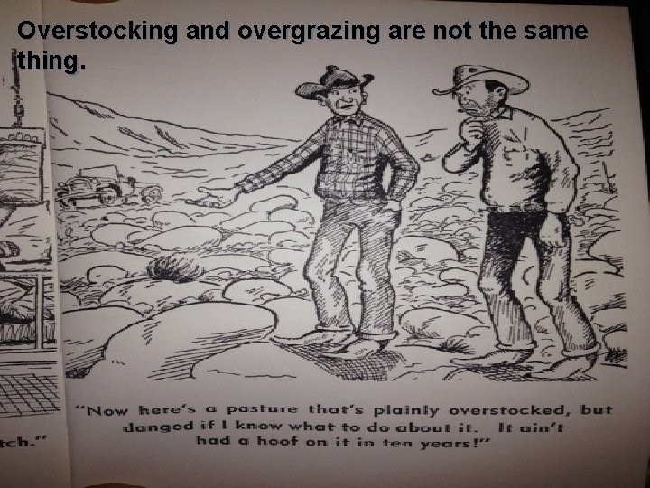 Overstocking and overgrazing are not the same thing. 