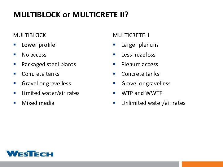 MULTIBLOCK or MULTICRETE II? MULTIBLOCK MULTICRETE II § Lower profile § Larger plenum §