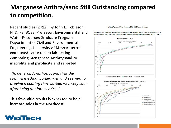 Manganese Anthra/sand Still Outstanding compared to competition. Recent studies (2012) by John E. Tobiason,