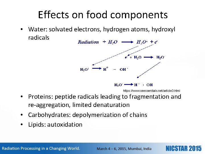 Effects on food components • Water: solvated electrons, hydrogen atoms, hydroxyl radicals https: //www.