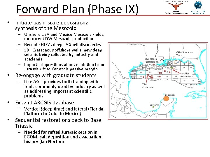 Forward Plan (Phase IX) • Initiate basin-scale depositional synthesis of the Mesozoic – Onshore