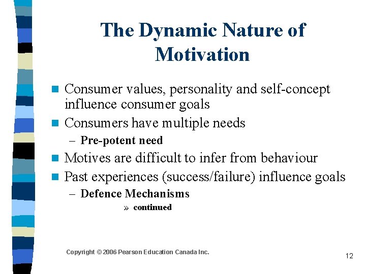 The Dynamic Nature of Motivation Consumer values, personality and self-concept influence consumer goals n