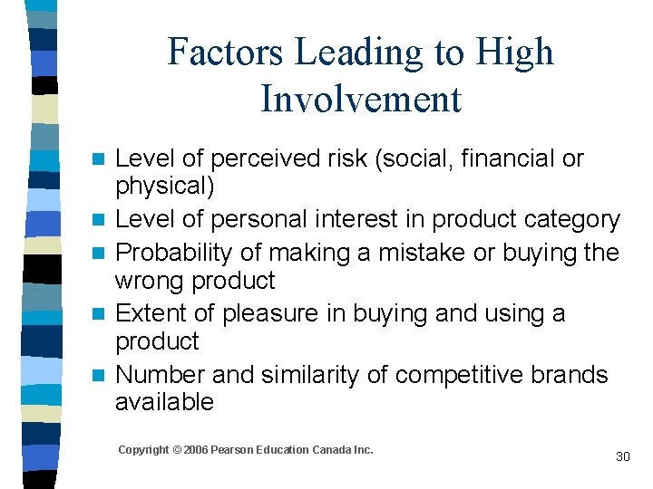 Factors Leading to High Involvement n n n Level of perceived risk (social, financial