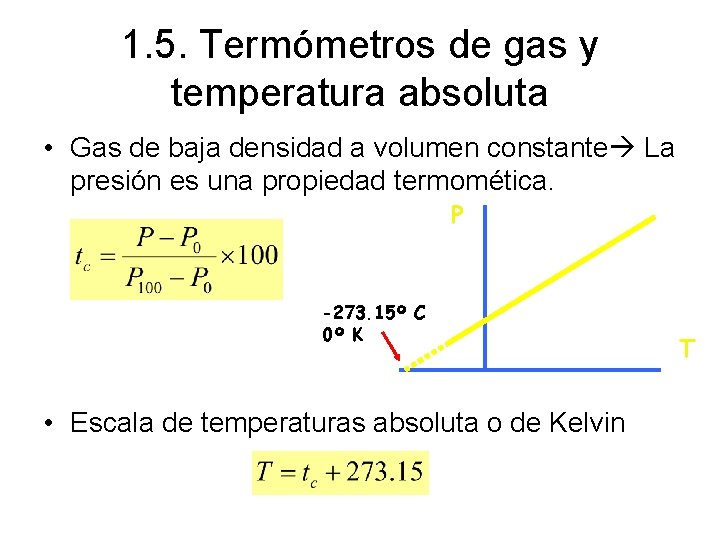 1. 5. Termómetros de gas y temperatura absoluta • Gas de baja densidad a