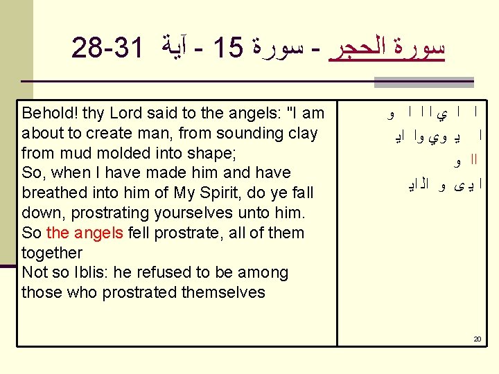 28 -31 آﻴﺔ - 15 ﺳﻮﺭﺓ - ﺳﻮﺭﺓ ﺍﻟﺤﺠﺮ Behold! thy Lord said to