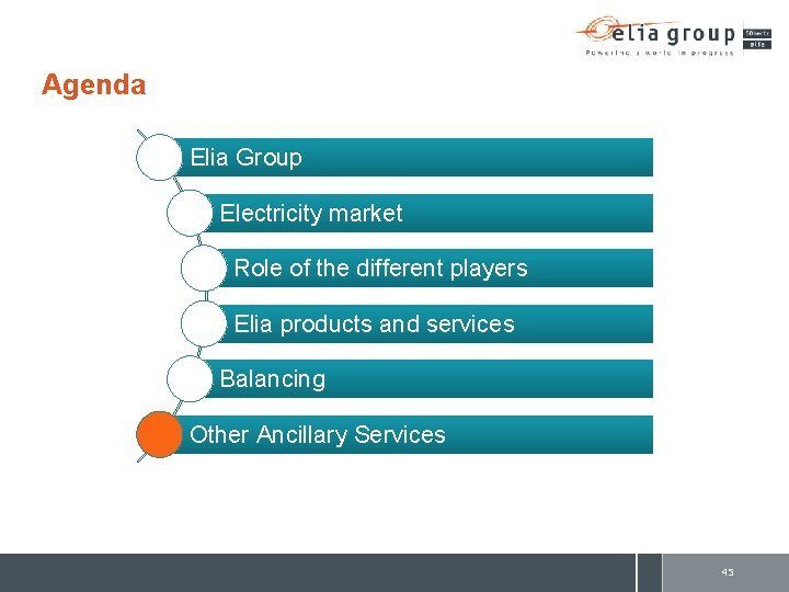 Agenda Elia Group Electricity market Role of the different players Elia products and services