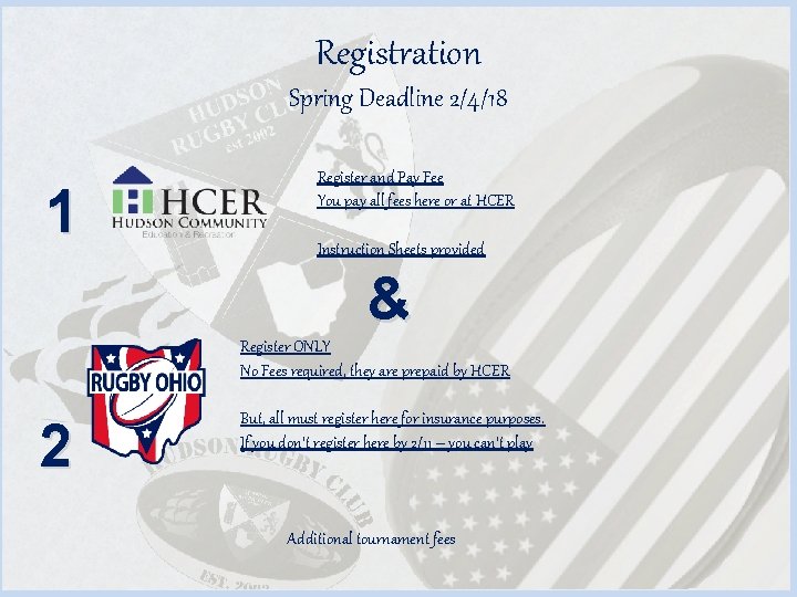 Registration Spring Deadline 2/4/18 1 Register and Pay Fee You pay all fees here