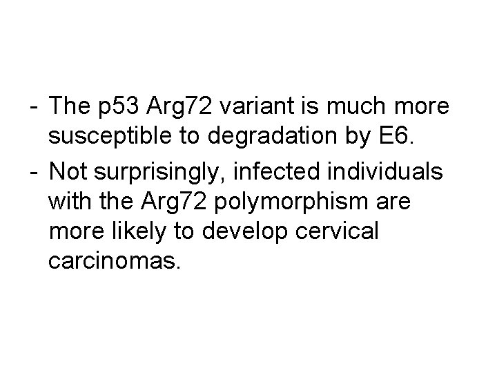 - The p 53 Arg 72 variant is much more susceptible to degradation by