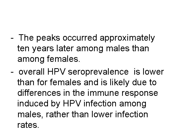 - The peaks occurred approximately ten years later among males than among females. -