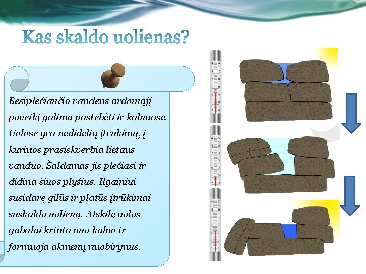 Besiplečiančio vandens ardomąjį poveikį galima pastebėti ir kalnuose. Uolose yra nedidelių įtrūkimų, į kuriuos
