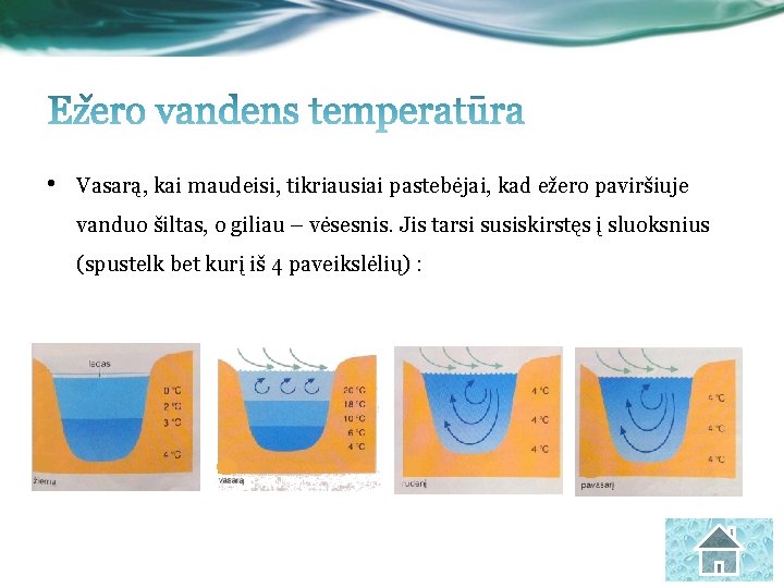  • Vasarą, kai maudeisi, tikriausiai pastebėjai, kad ežero paviršiuje vanduo šiltas, o giliau