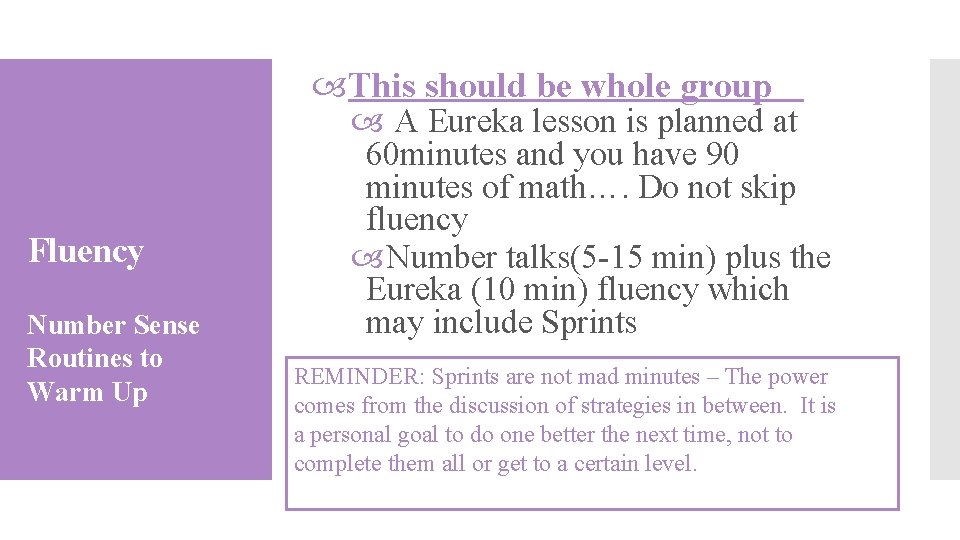  This should be whole group Fluency Number Sense Routines to Warm Up A