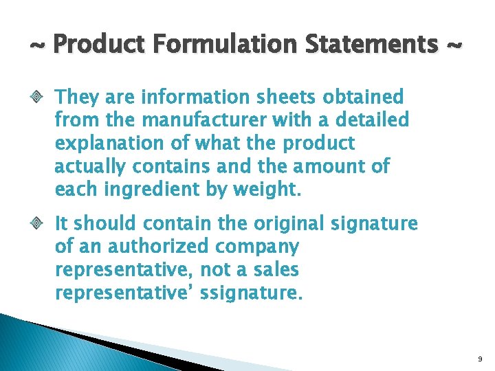 ~ Product Formulation Statements ~ They are information sheets obtained from the manufacturer with