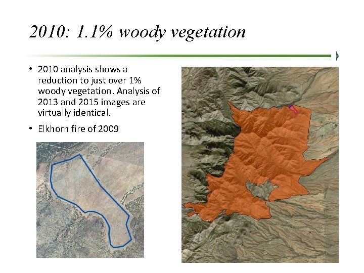 2010: 1. 1% woody vegetation • 2010 analysis shows a reduction to just over