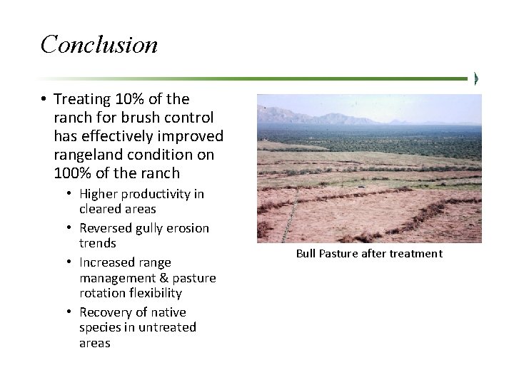 Conclusion • Treating 10% of the ranch for brush control has effectively improved rangeland