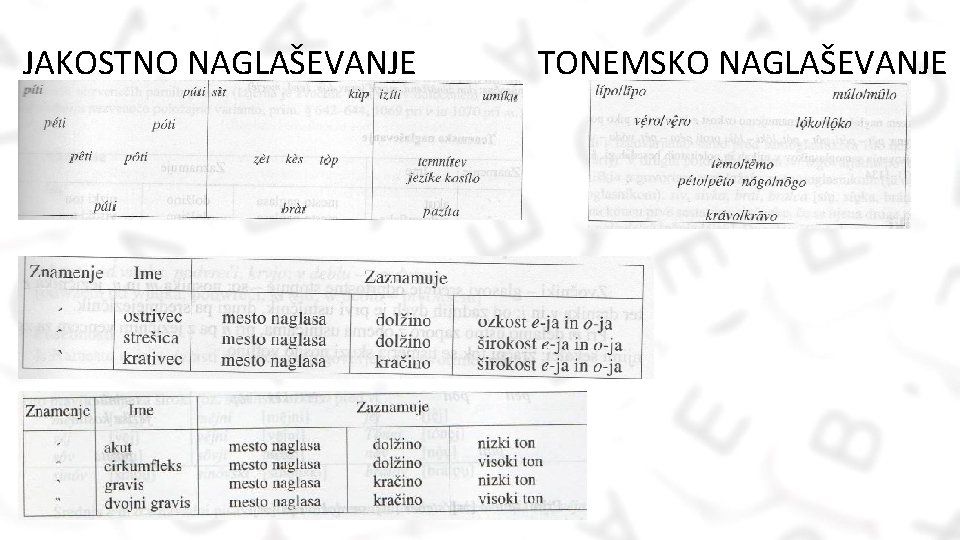 JAKOSTNO NAGLAŠEVANJE TONEMSKO NAGLAŠEVANJE 