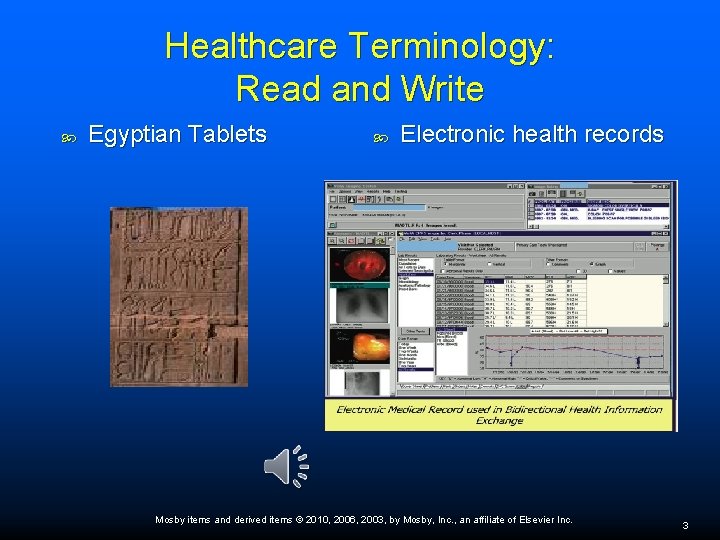 Healthcare Terminology: Read and Write Egyptian Tablets Electronic health records Mosby items and derived