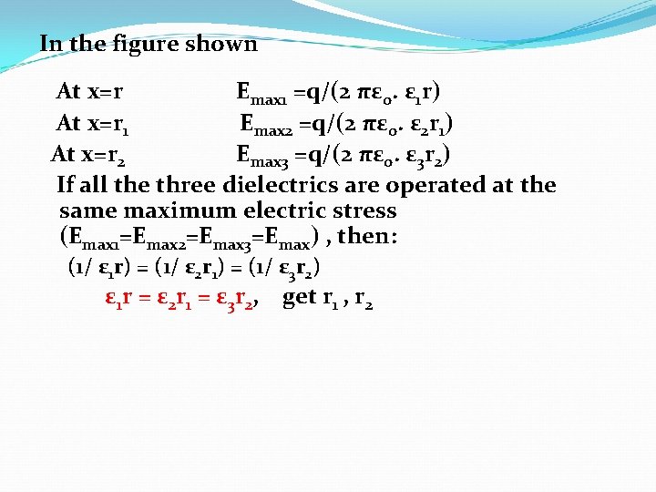 In the figure shown At x=r Emax 1 =q/(2 πεo. ε 1 r) At