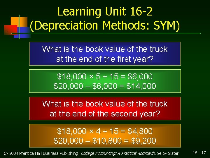 Learning Unit 16 -2 (Depreciation Methods: SYM) What is the book value of the