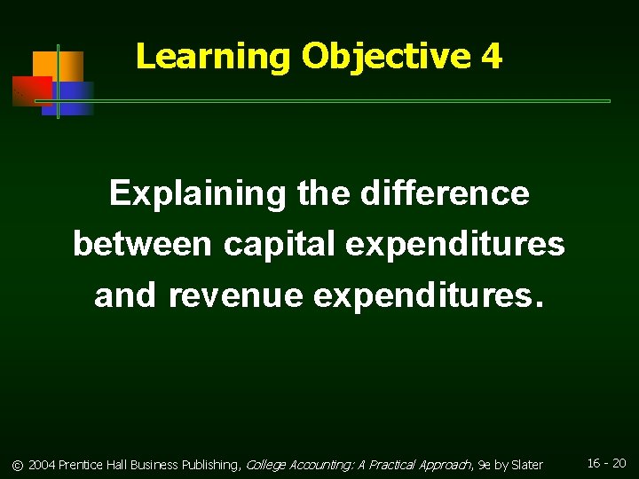 Learning Objective 4 Explaining the difference between capital expenditures and revenue expenditures. © 2004