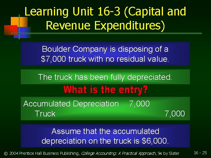 Learning Unit 16 -3 (Capital and Revenue Expenditures) Boulder Company is disposing of a