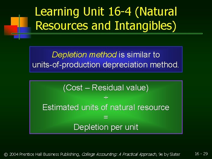 Learning Unit 16 -4 (Natural Resources and Intangibles) Depletion method is similar to units-of-production