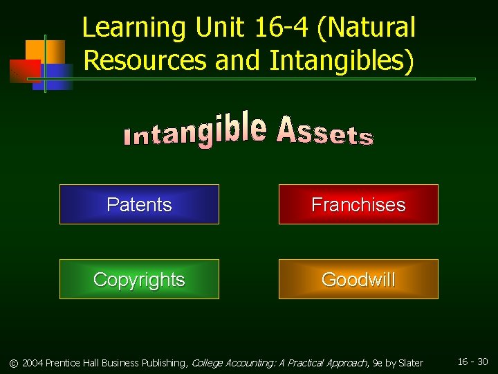 Learning Unit 16 -4 (Natural Resources and Intangibles) Patents Franchises Copyrights Goodwill © 2004