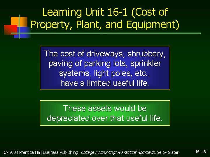 Learning Unit 16 -1 (Cost of Property, Plant, and Equipment) The cost of driveways,