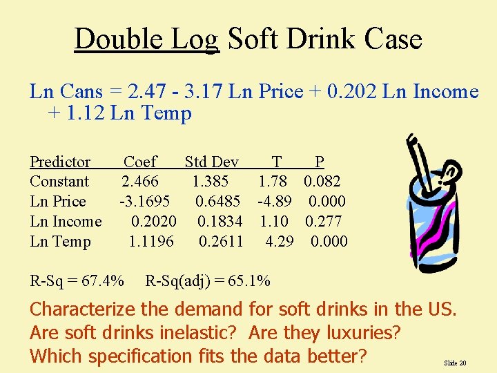 Double Log Soft Drink Case Ln Cans = 2. 47 - 3. 17 Ln Double Log Soft Drink Case Ln Cans = 2. 47 - 3. 17 Ln