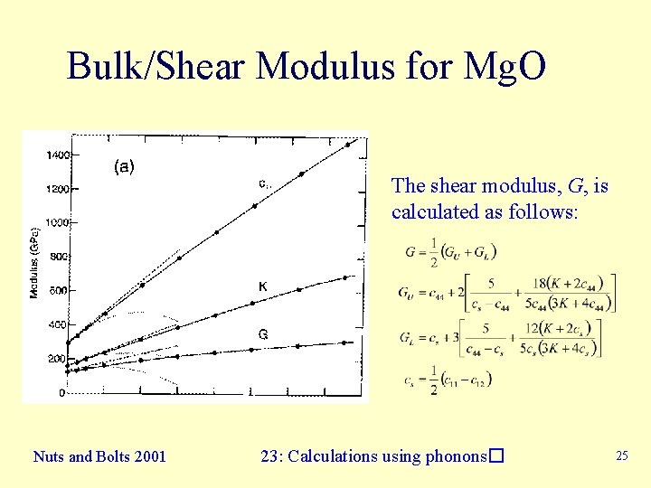 Bulk/Shear Modulus for Mg. O The shear modulus, G, is calculated as follows: Nuts