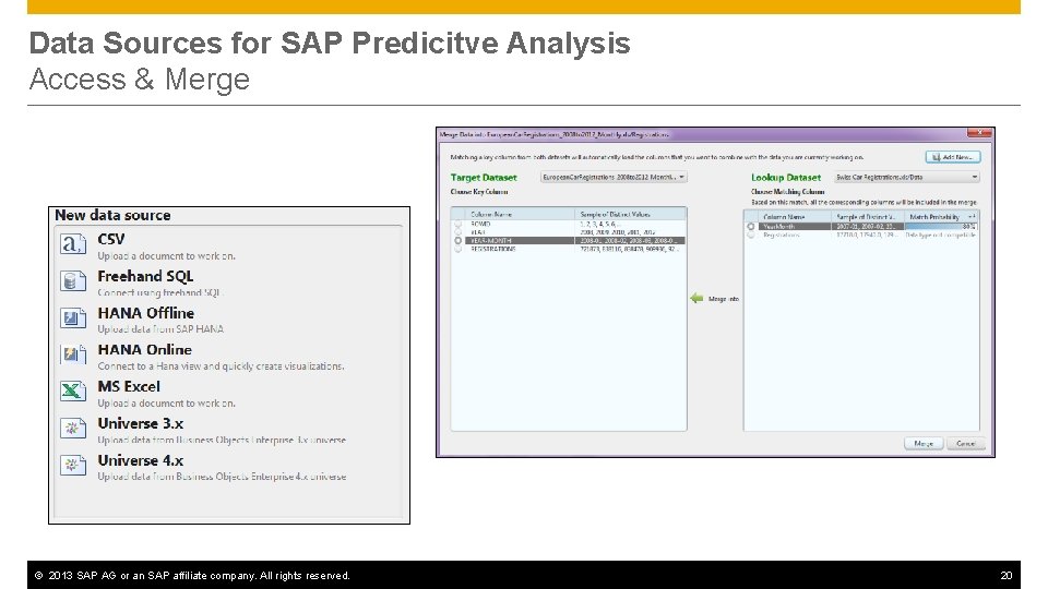Data Sources for SAP Predicitve Analysis Access & Merge © 2013 SAP AG or