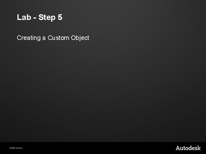 Lab - Step 5 Creating a Custom Object © 2009 Autodesk 